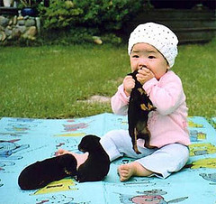 Cute kid with puppies!